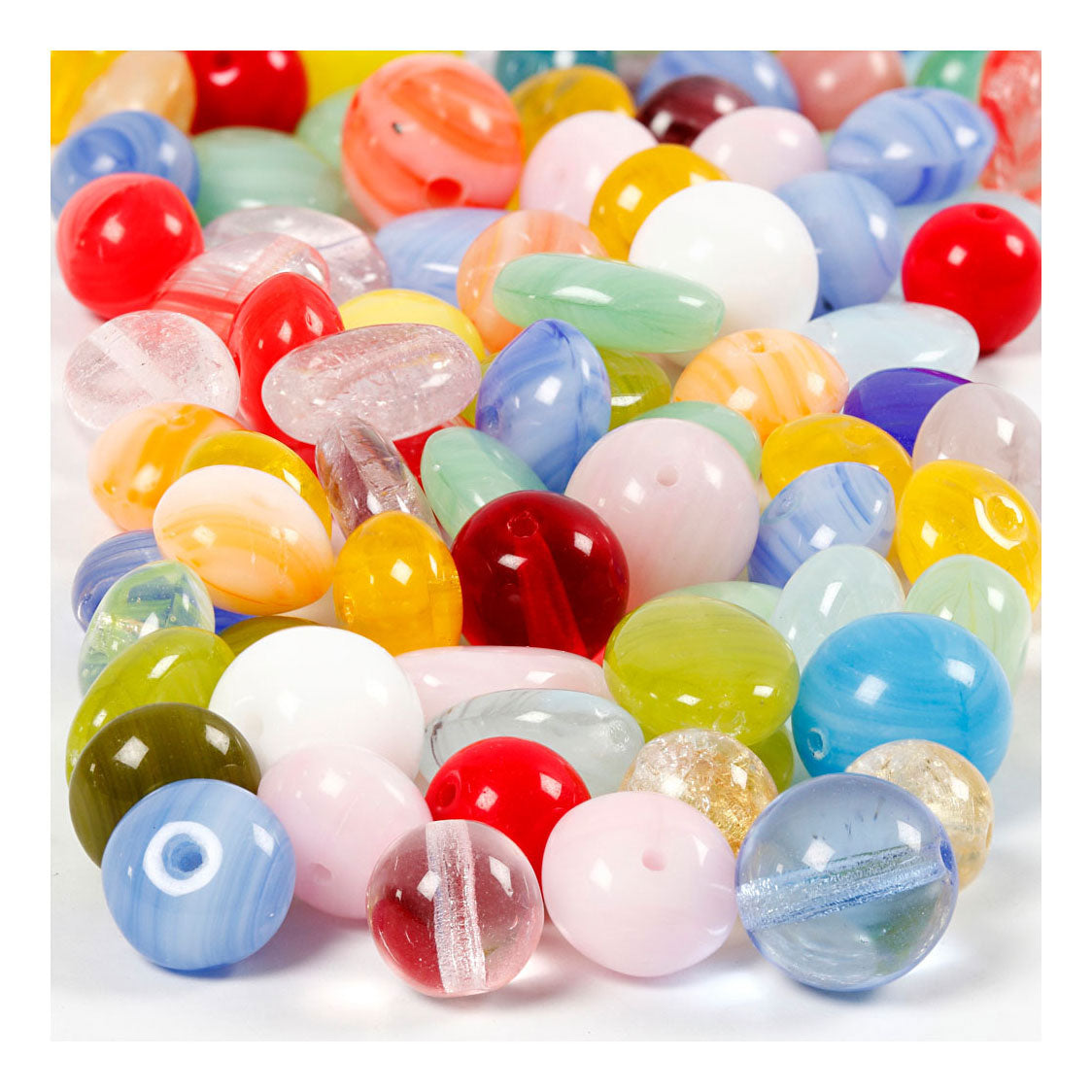 Creativ Company Glass Beads Diverse Round, Oval, Circle, 60 gramos