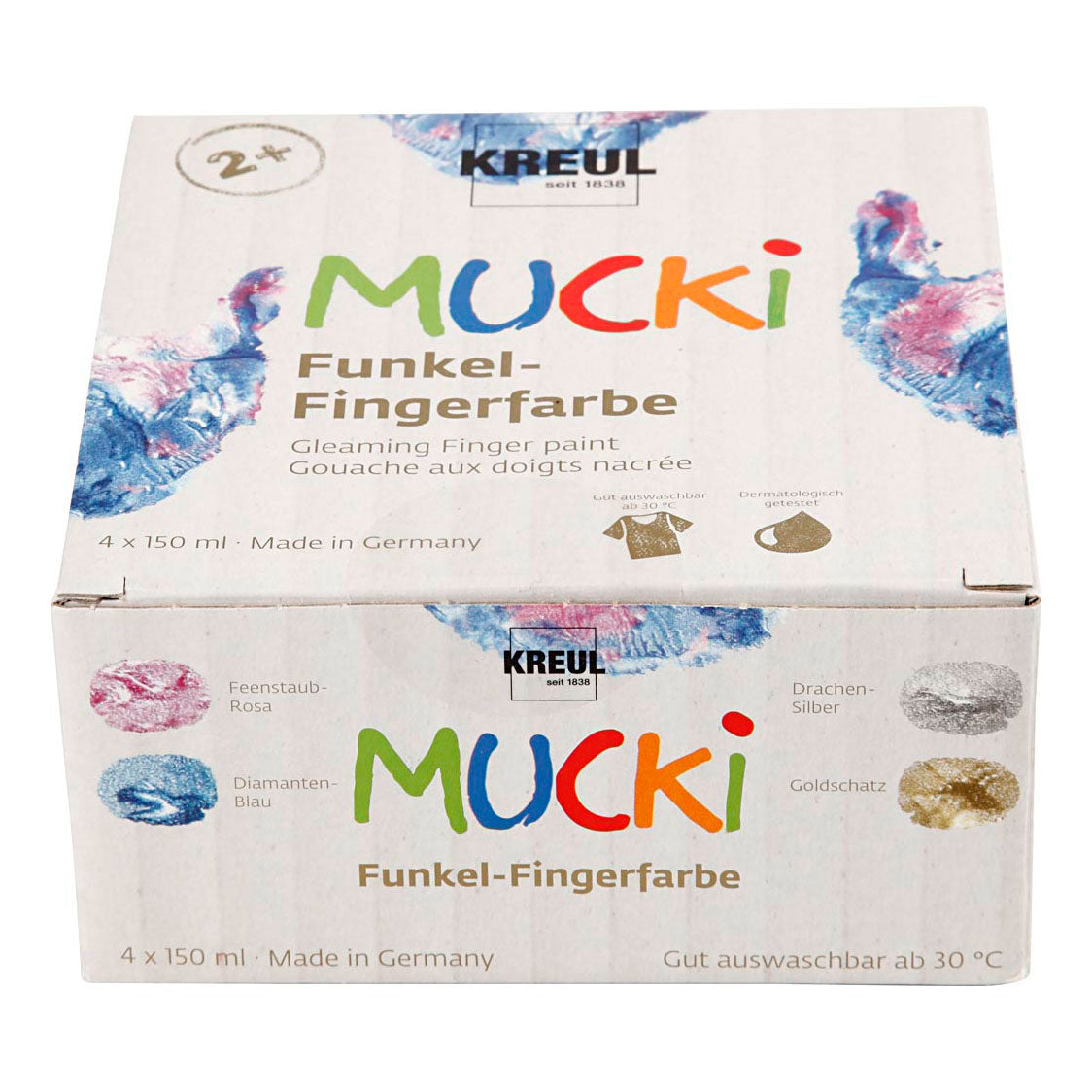 Creativ Company mucki finger paint metallic blue gold pink silver, 4st.