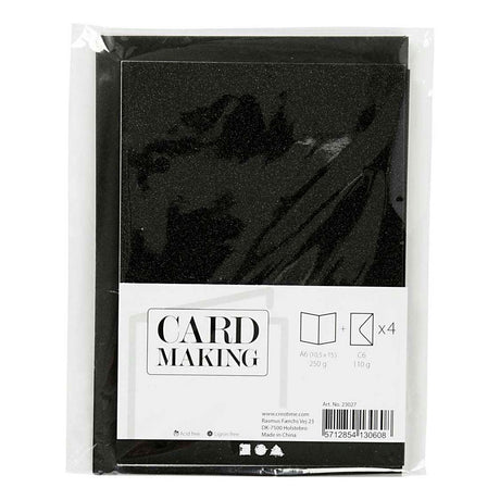 Creativ company kaarten en enveloppen 10,5x15cm glitter zwart - 4st.