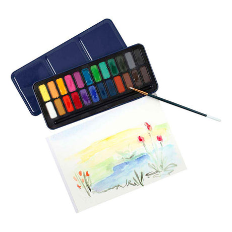 Colortime waterverfset - palet met 24 kleuren en kwast