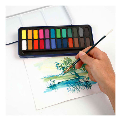 Colortime waterverfset - palet met 24 kleuren en kwast