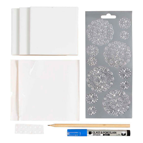 Creativ company mini hobbyset decoratie porseleinen onderzetters blauw