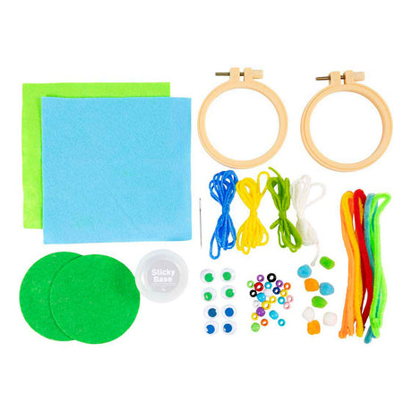 Creativ company mini hobbyset gezichtjes borduren blauw en groen