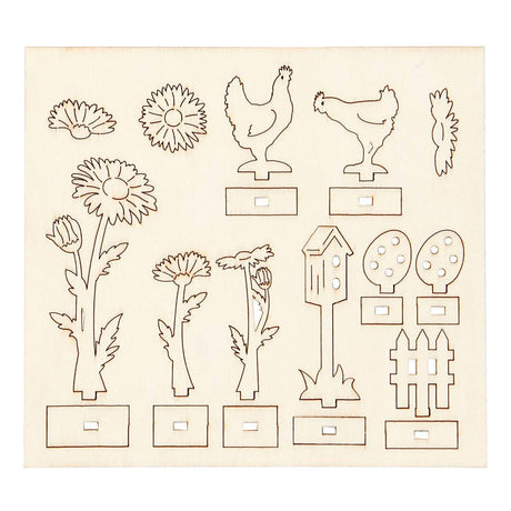 Creativ company diy houten figuren kippen, eieren en bloemen