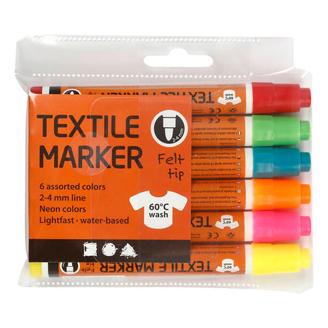 Creativ company textielstiften neon kleuren - lijndikte 2-4mm - 6st.