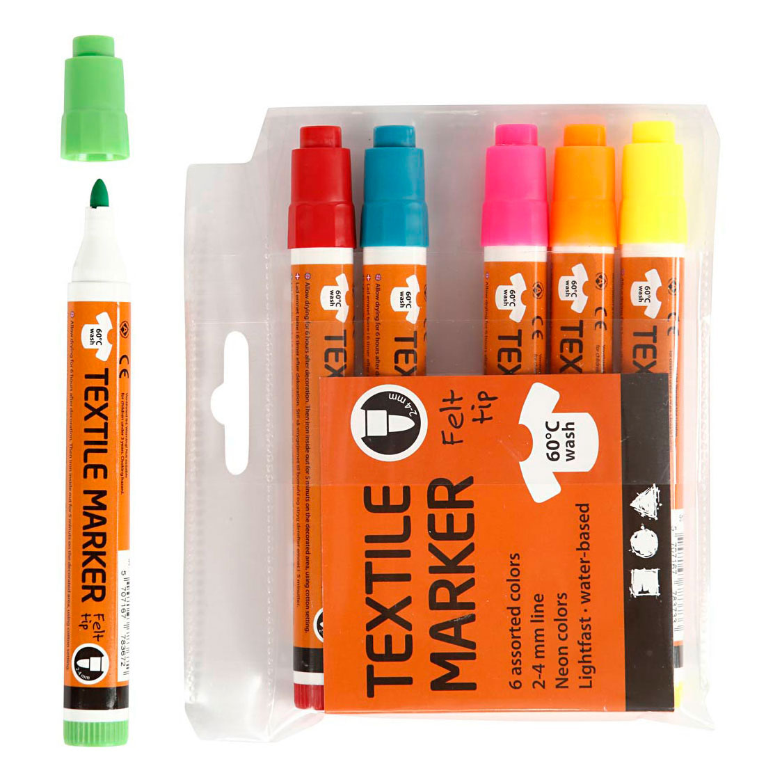 Creativ company http: www.cchobby.nl textielstiften-lijndikte-2-4-mm-neon-kleuren-6-stuk-1-doos