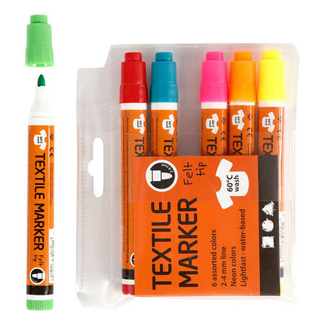 Creativ company http: www.cchobby.nl textielstiften-lijndikte-2-4-mm-neon-kleuren-6-stuk-1-doos