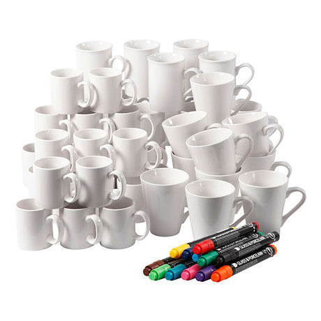 Creativ company groepsset mokken beschilderen - 48 witte porseleinen mokken