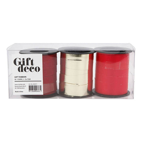 Creativ company cadeaulint 10mm goud, rood, rood glitter - 3x15m
