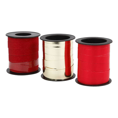 Creativ company cadeaulint 10mm goud, rood, rood glitter - 3x15m