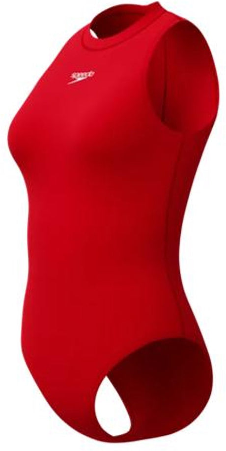 Speedo endurance+ hydrasuit dames sportbadpak - badpak dames met hoge bedekking - zwempak dames met borstvoering - sportbadpak dames met ritssluiting - rood - 44