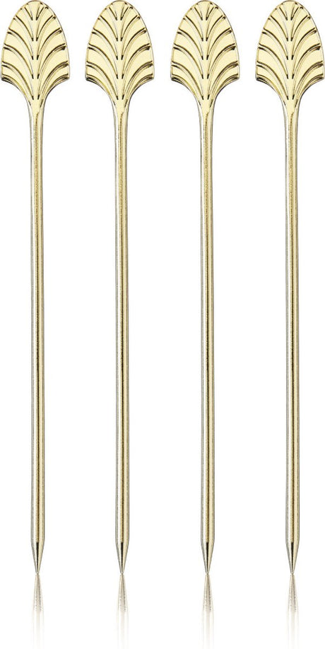 Viski art deco cocktailprikkers - roestvrijstaal - goudkleur - 4 stuks