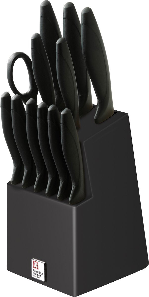 Richardson sheffield urban – 12-delig messenblok – inclusief 6 steakmessen keukenschaar – zwart– 13 0 messenstaal – sterk, duurzaam betrouwbaar-cadeauverpakking