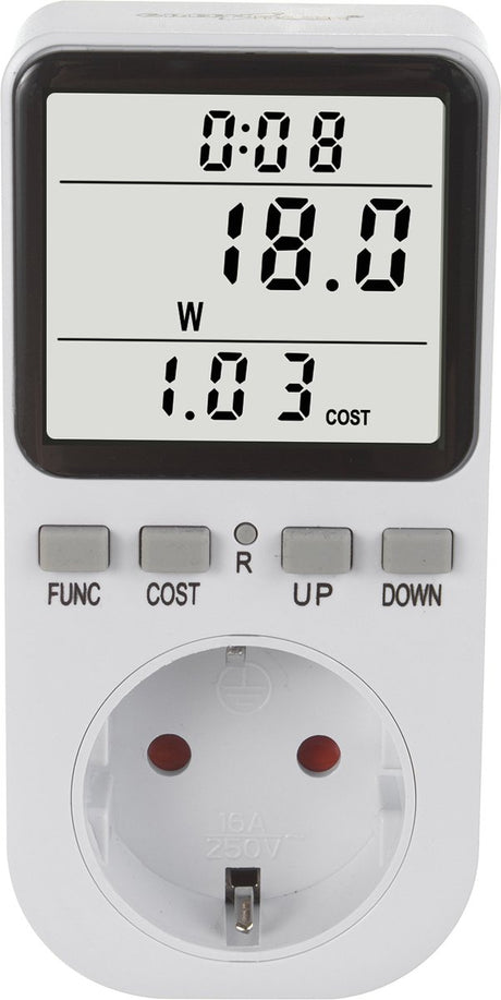 Greenblue - energiemeter – verbruiksmeter - wattmeter - elektriciteitsmeter – energiekosten- type f, 220-240v ac, 50hz, max. belasting 16a, ip20, ingebouwde batterij, gb364 f - voor nederland