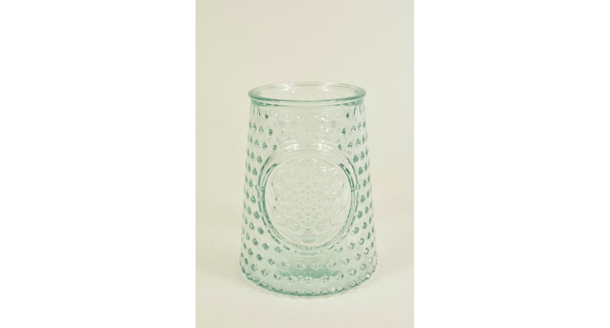 Vaas mandala helder recycleglas d10 h13cm
