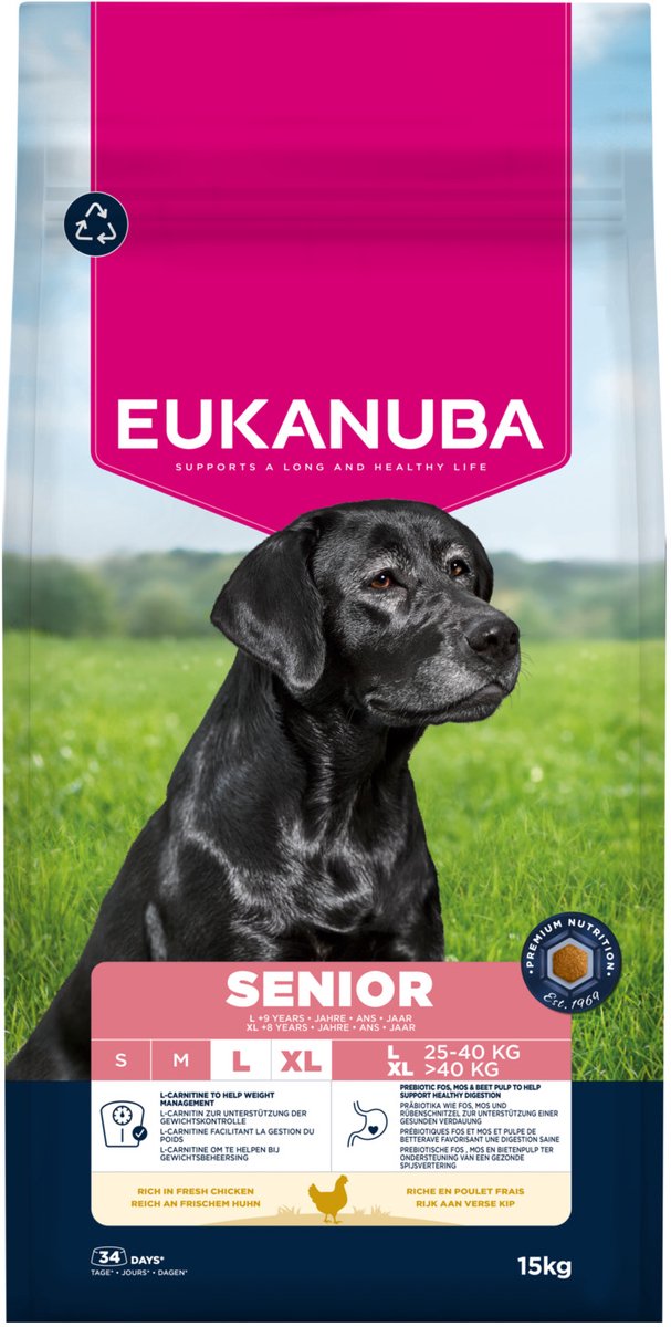 Eukanuba senior - honden droogvoer - kip - 15kg - grote rassen
