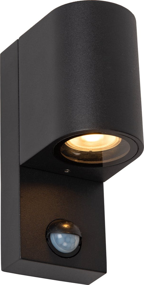 Lucide zaro - wandspot wandlamp binnen buiten - 1xgu10 (mr16) - ip65 - beweging dag nacht sensor (uitschakelbaar) - zwart