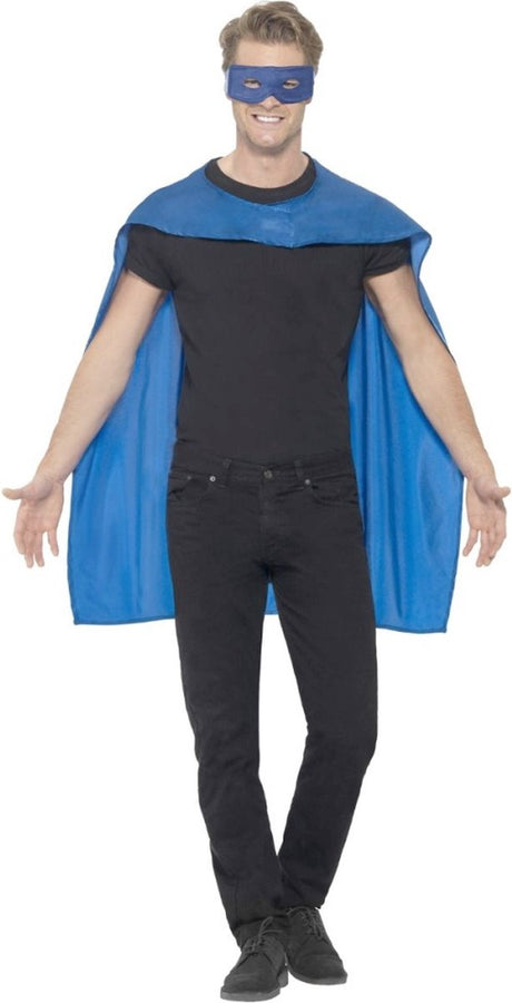 Smiffys superhero cape met masker blauw one size