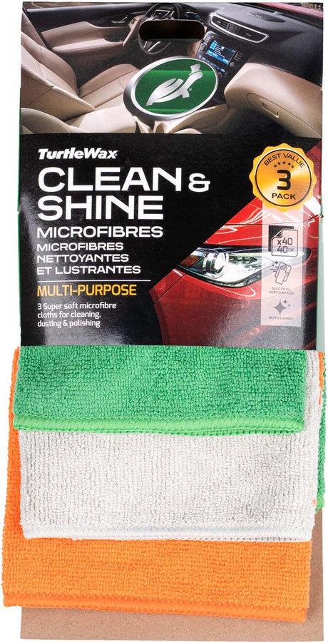 Turtle wax clean shine microfibres - mix van polyester en polyamide - verwijdert veilig polishes, wax, coatings en sealants - voor alle blanke lakoppervlakken - machinewasbaar - 3 stuks - 40x60cm
