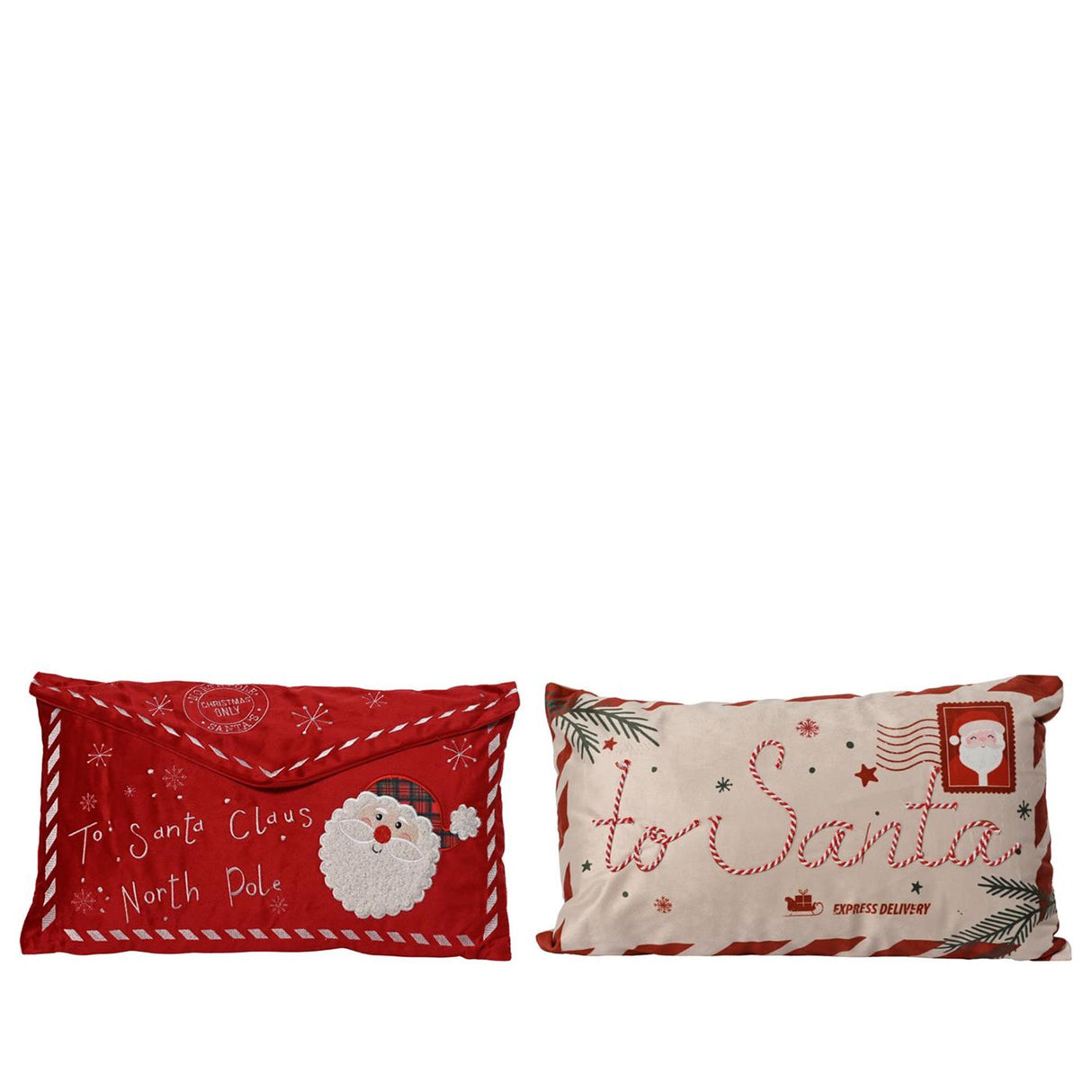 Decoris kussen brief voor santa 30x50cm polyester fluweel 2 assorti