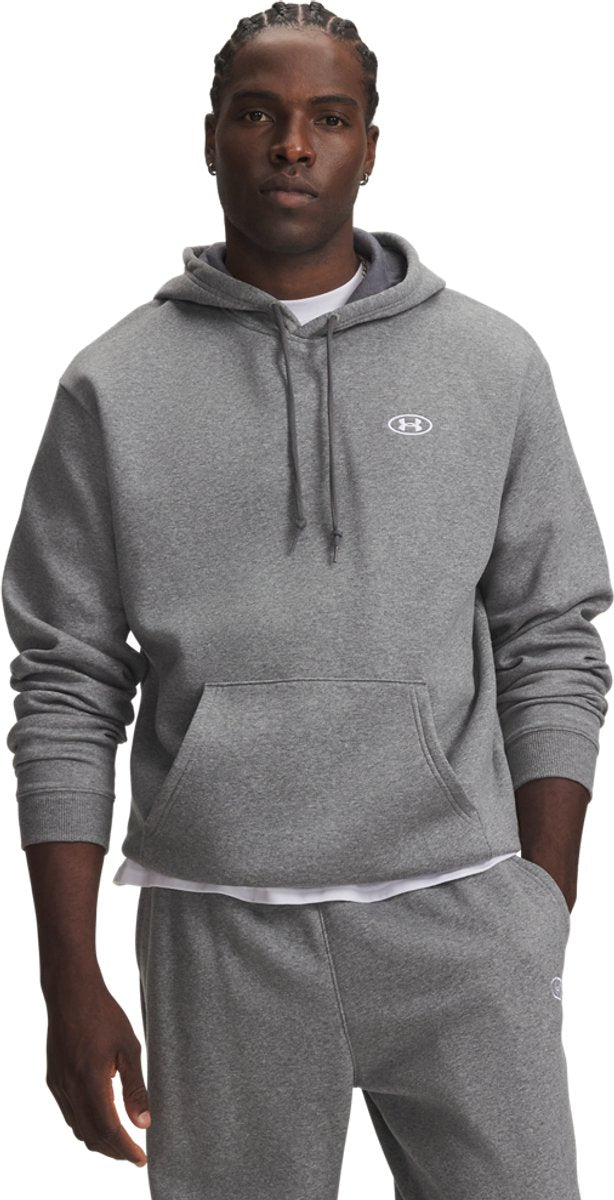Under armour ua rival flc hoodie-gry heren sporttrui - castlerock light heather - wit