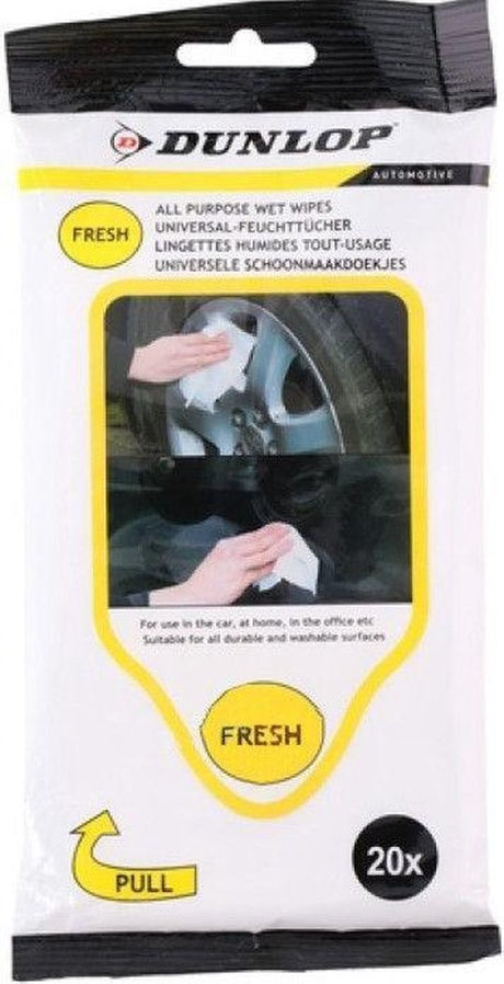 Dunlop multi cleaner wet wipes - set van 20 stuks - vochtige schoonmaakdoekjes voor de auto - geschikt voor interieur en exterieur - materiaal polykatoen - kleur wit