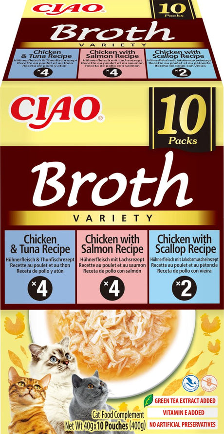 Inaba ciao broth kattenvoer natvoer 3 smaken maaltijdzakjes 10x40g