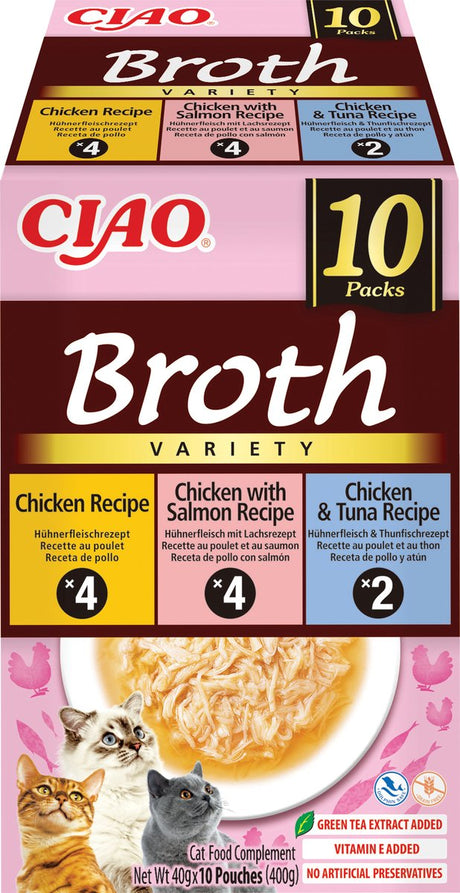 Inaba ciao broth kattenvoer natvoer 3 smaken maaltijdzakjes 10x40g