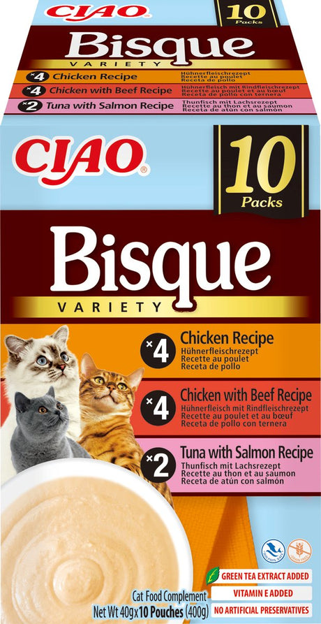 Inaba ciao bisque kattenvoer natvoer kip tonijn variëteiten maaltijdzakjes 10x40g