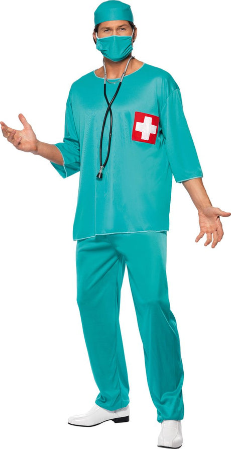 Rubies nl smiffys chirurg dokters kostuum - voor volwassenen - carnaval verkleedkleding - groen - 4 delig 52 54 l