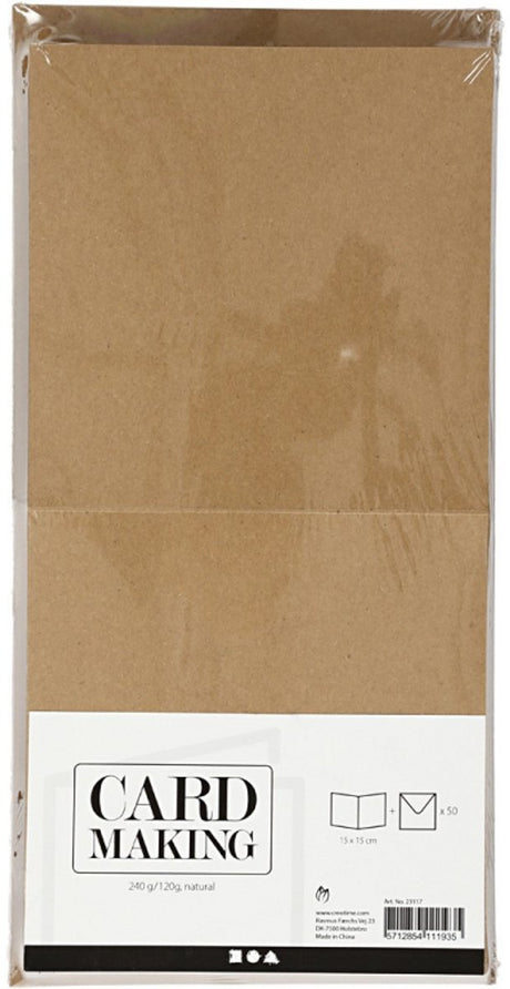 Creativ company cc cards and envelopes, card size 15x15 cm, envelope size 16x16 cm, 120+240 g, natural, 50 set 1 pack