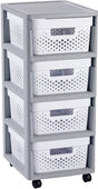 Curver infinity dots ladesysteem - 4 lades van 11l - met wieltjes - 36x30×66 cm - grijs wit