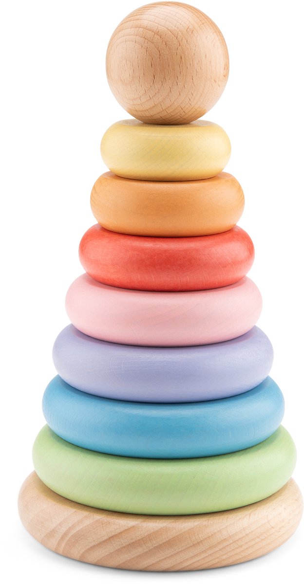 Woet ® houten stapelringen - regenboog stapeltoren - ring stapelaar - fsc - educatief houten speelgoed voor kinderen - kleurrijk montessori speelgoed - vanaf 1 jaar