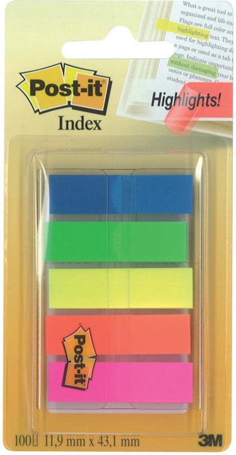 Post-it index translucent | ft 11 | 9 x 43 | 2 mm | houder met 20 tabs in 5 verschillende kleuren