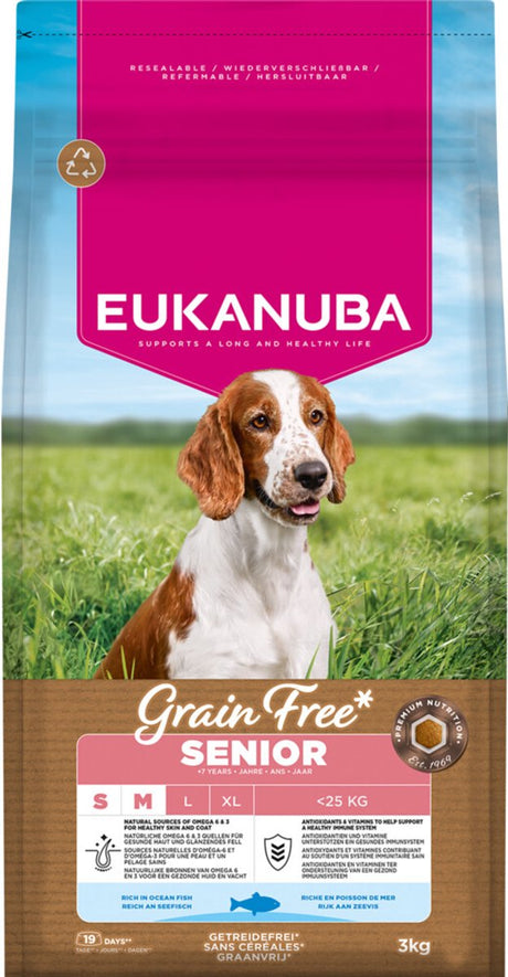 Eukanuba grain free senior small medium breed zeevis - hondenvoer - 3 kg
