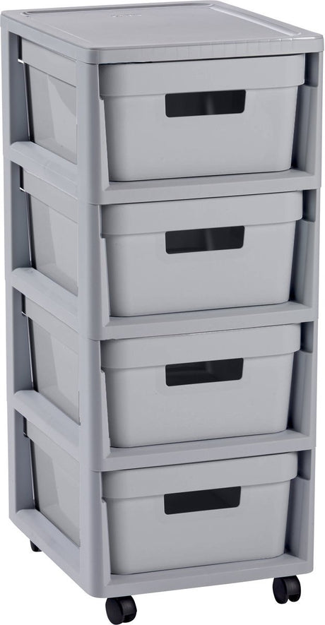 Curver infinity ladesysteem - 4 lades van 11l - met wieltjes - 36x30×66 cm - grijs