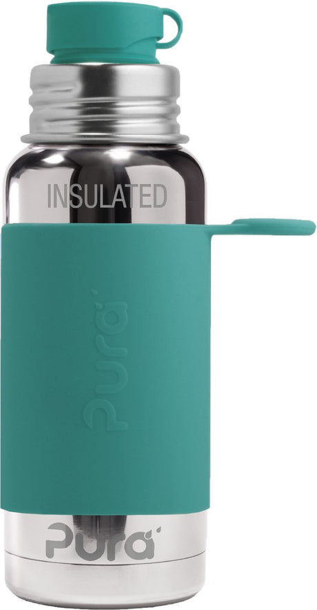 Pura thermos sportfles 475 ml - thermoskan - thermosbeker - plasticvrij - met dubbele wand - inclusief sportdop en sportsleeve - top is verwisselbaar - mint