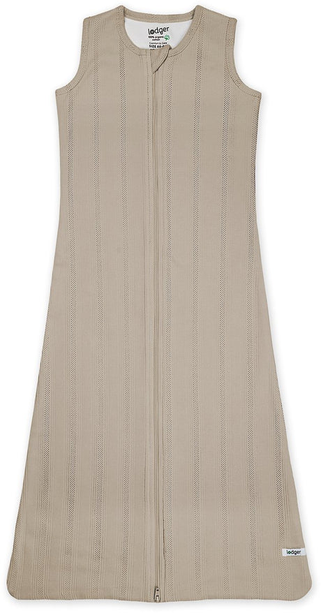 Lodger babyslaapzak zomer 80 cm - veilige aansluiting bij nek en armen - 0.5 tog - 100% biologisch katoen - pointelle - beige - zomerslaapzak