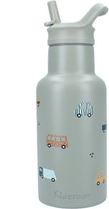 Kidzroom sweet cuddles - schoolbeker en drinkfles - 350ml - stainless steel - auto's - groen