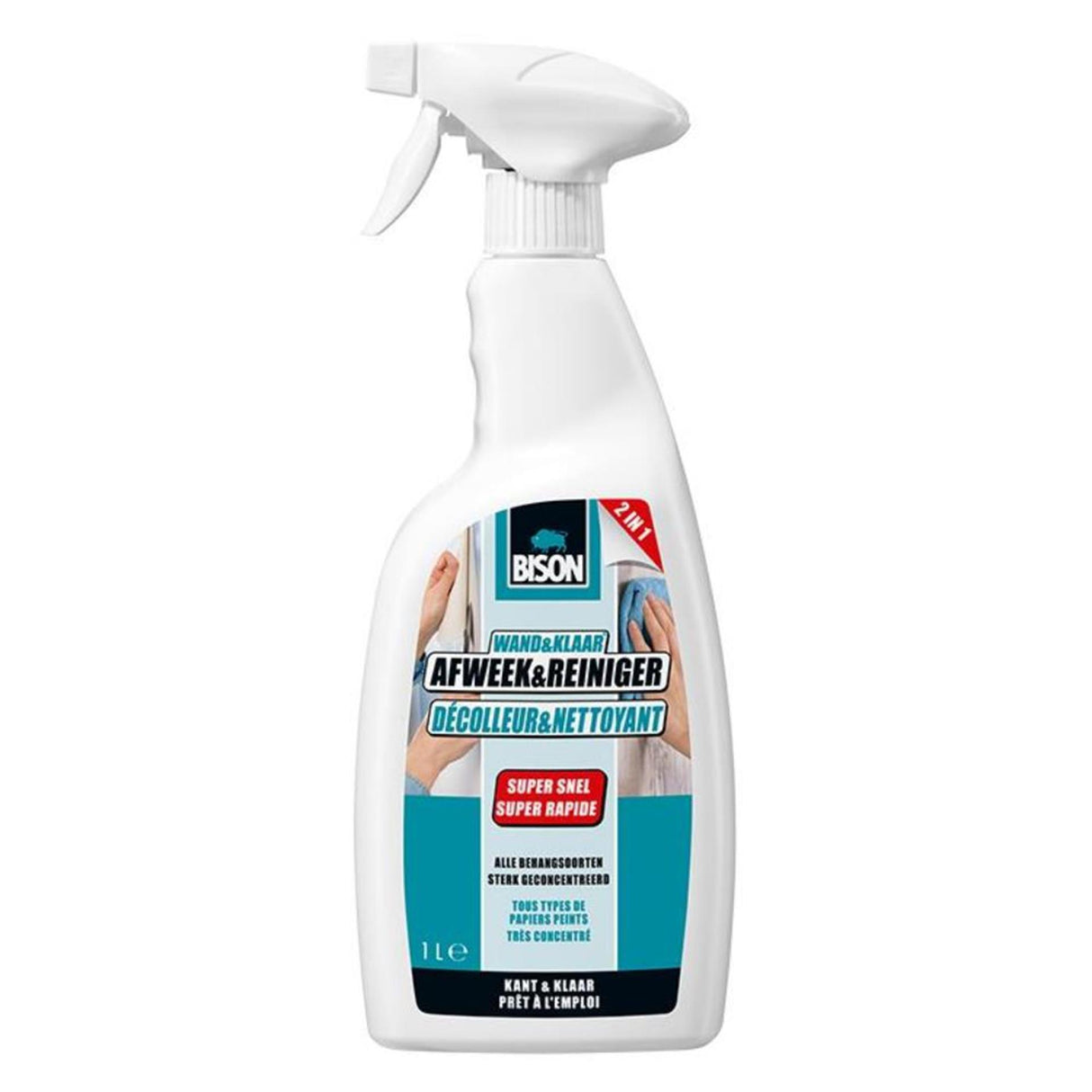 Bison wand klaar® afweek reiniger flacon 1 liter, kant-en-klaar, voor alle soorten behang, supersnel, eenvoudig en schoon in gebruik, sterk geconcentreerd