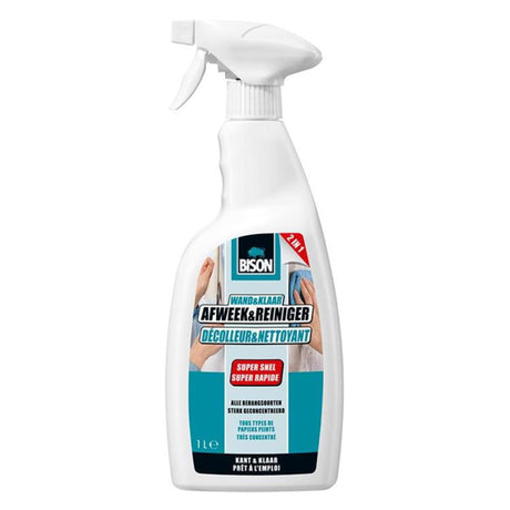 Bison wand klaar® afweek reiniger flacon 1 liter, kant-en-klaar, voor alle soorten behang, supersnel, eenvoudig en schoon in gebruik, sterk geconcentreerd
