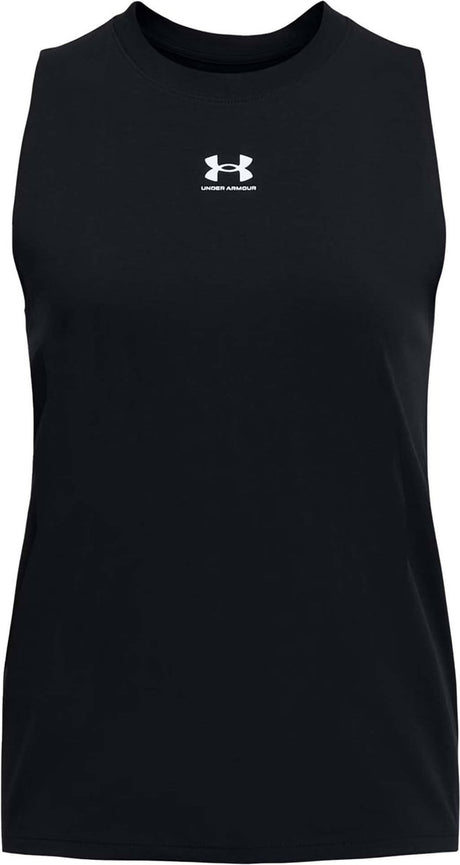 Under armour ua rival muscle tank-blk dames sportshirt - zwart - wit