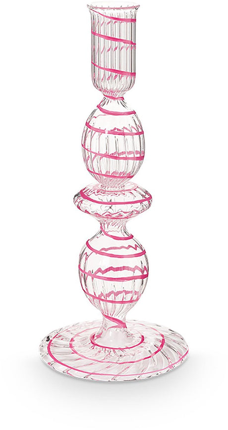 Pip studio - kandelaar - woonaccessoires - roze kaarsenhouder - glas swirl - 20cm