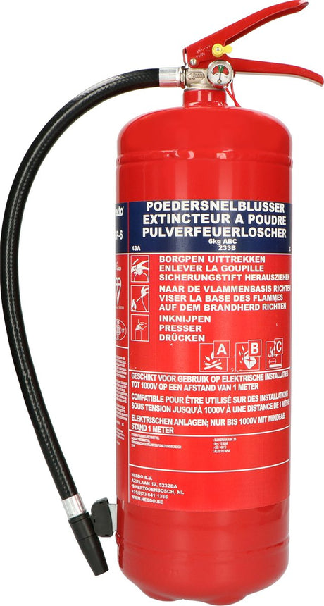 Alecto bp-6 brandblusser - poederblusser 6 kilogram - brandklasse abc - inclusief ophangbeugel