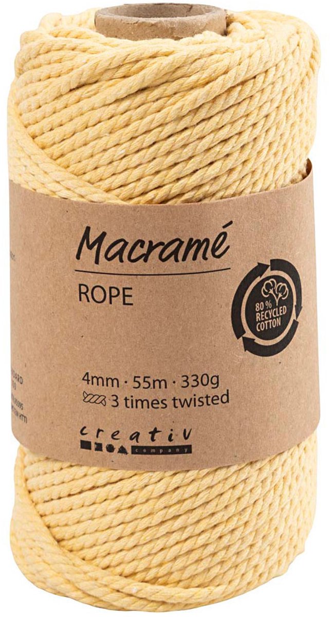Creativ company macramé koord 4 mm 55 m lichtgeel