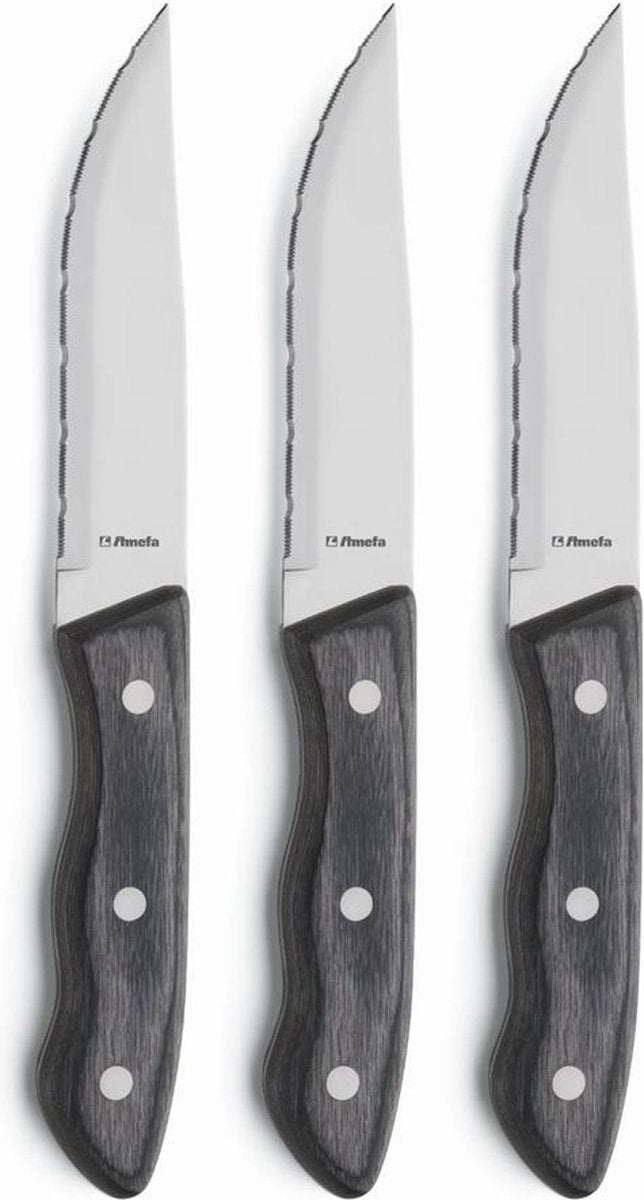 Amefa hercule 3-delige xl steakmessenset – vlijmscherp – micro-serration – 13 0 gehard messenstaal – pakka wood – veilige cadeauverpakking