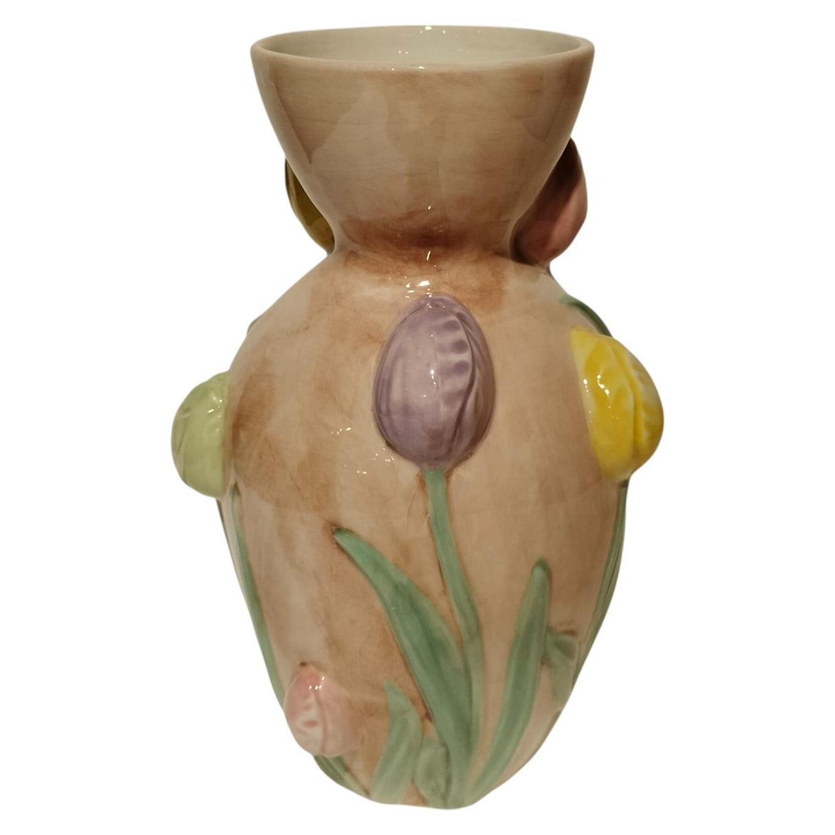 Mansion atmosphere vaas met tulpen beige 13x13x24cm
