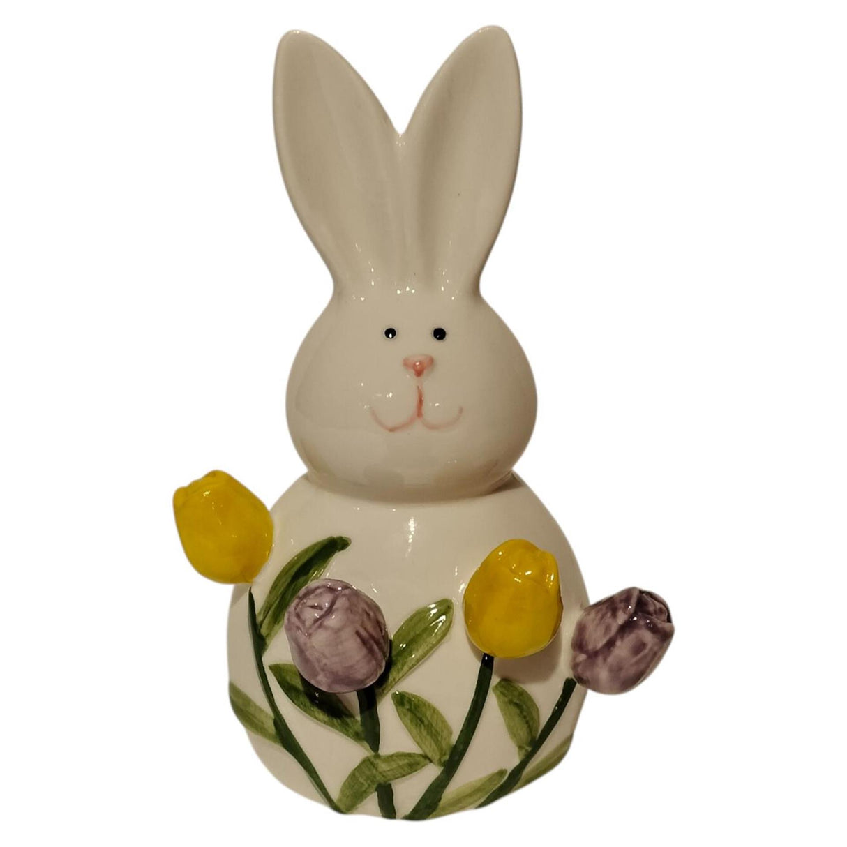Mansion atmosphere decoratie konijn met tulpen wit 8,8x7,3x14,3cm