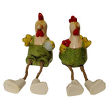 Mansion atmosphere decoratie kip met bungelbeentjes groen 6,3x6,4x9,8cm 2 assorti