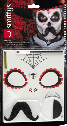 Smiffys - day of the dead senor bones kostuum make-up kit - zwart wit